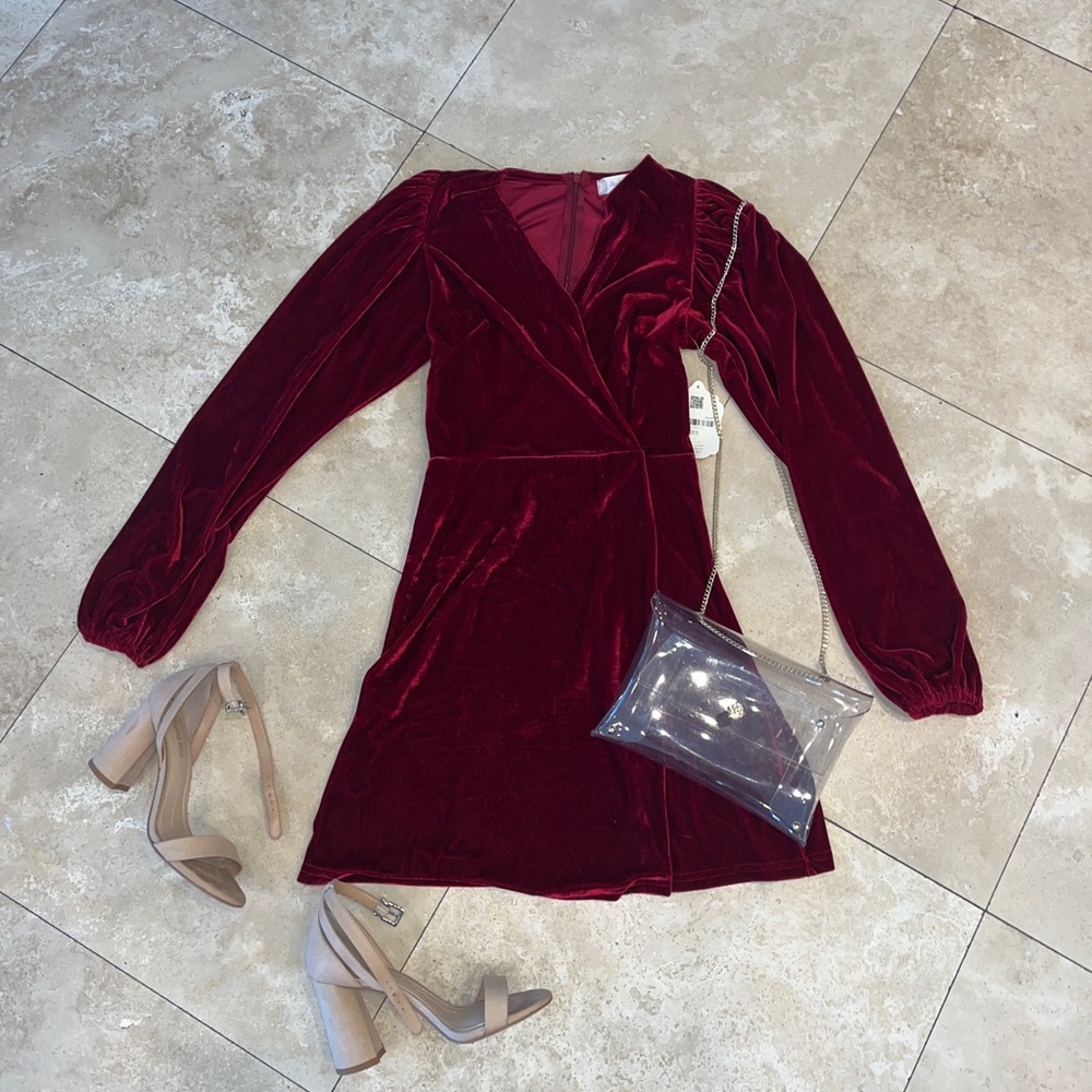 Red velvet altar’d state long sleeve mini dress
